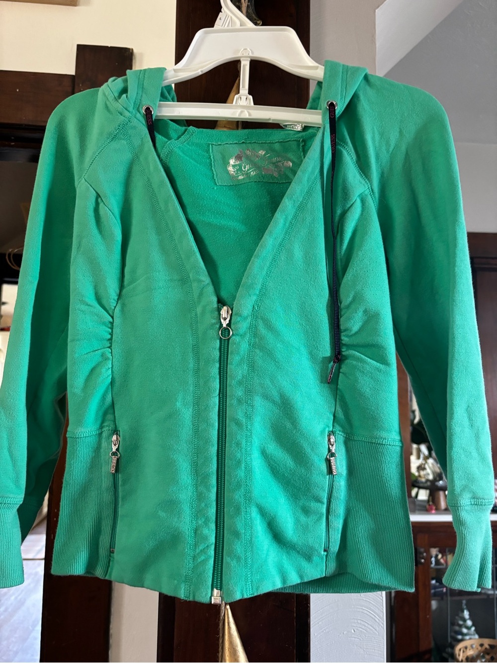 Guess Green Zip-Front cropped sweatshirt